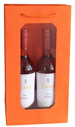 10 x Flaschentasche 2er Present Fill® Premium Flaschentüten Orange mit Fenster | 100% Recycling Kraft Papier 210 gr. Stark Made in Europe | Geschenktaschen | Geschenktüten | Weinflaschen Verpackung