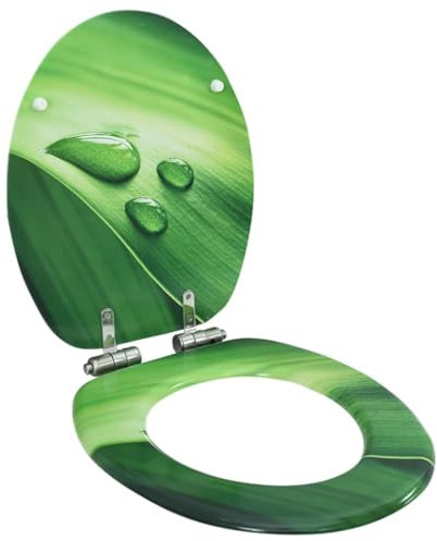 vidaXL Toilettensitz mit Soft-Close Deckel Toilettendeckel WC Sitz Klodeckel Klobrille Absenkautomatik Badezimmer MDF Grün Wassertropfen-Design