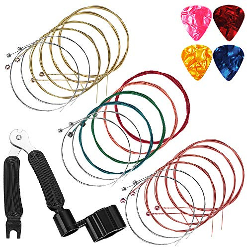 Cuerdas de guitarra acústicas, 6 cuerdas,juego de 3, paquete de cuerdas de guitarra maxin,cuerdas de acero de repuesto para guitarra acústica con enrollador de cuerdas de guitarra,púas de guitarra