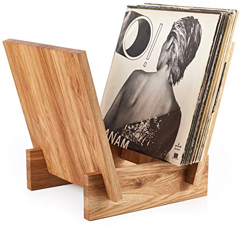 Almacenamiento de discos de vinilo, madera maciza con diseño de alta gama, para almacenar y exponer hasta 40 discos de 30,5 cm
