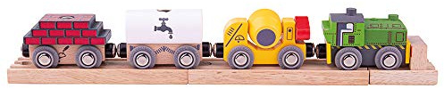 Bigjigs Rail Construction Train, 6 Piece Wooden Railway Accessory | Compatible with Most Major Wooden Railway Brands, Fun Wooden Railway Gift for Toddlers Age 3+