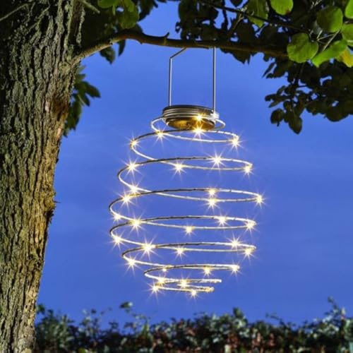 Garden Mile Hanging LED Solar Light Light Up Spiral Lantern Outdoor Solar Hanging Lights Garden Lighting for Wedding Parties Spiral Solarpowered Garden Lanterns Firefly Effect Lighting