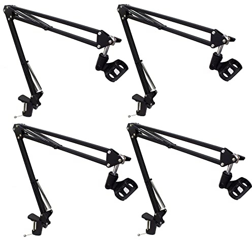 (Qty 4) Technical Pro Microphone Suspension Stand, Height Adjustable Crane Arm with Mic Holder, Extendable Arm and Precise Positioning for Broadcasting and Sound Recording