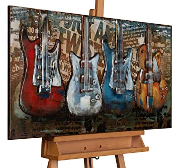 KunstLoft Metallbild 3D | 100% HANDGEFERTIGT | 100x50x4cm | Wandbild Metall Deko 'Rock the Beat' | Musik | Bunt | Metall Wanddeko Wohnzimmer