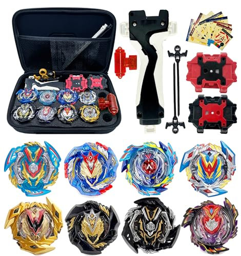 Gytobytle Valkyrie 8er Bey Kampfkreisel mit Handtasche Metal Fusion Blade Kreisel Set, mit Griff (Upgrade)