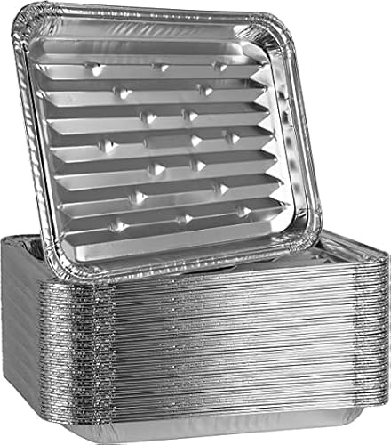PLASTICPRO Aluminum Grill Pans, Broiler Pans, Grill Liners, Durable with Ribbed Bottom Surface for BBQ, Grill, Texture Disposable,Pack of 20