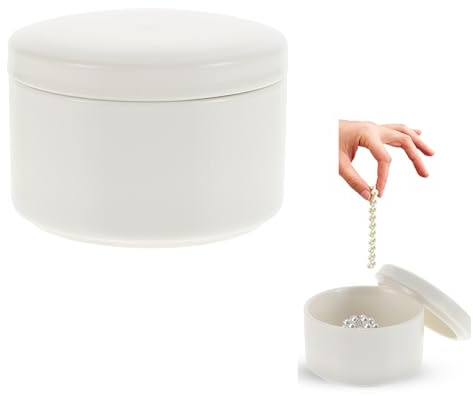 STOBAZA 3 Inch White Ceramic Jewelry Box with Lid, Small Round Porcelain Trinket Dish for Ring Earring, Minimalist Organizer Container for Vanity, DIY Paintable Favor for Wedding Valentine