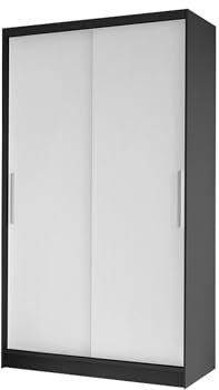 Mirjan24 Kleiderschrank Margite I mit Kleiderstange und 5 Fächer, Schlafzimmerschrank Flurschrank Garderobenschrank Dielenschrank Schwebetürenschrank (schwarz/weiß)