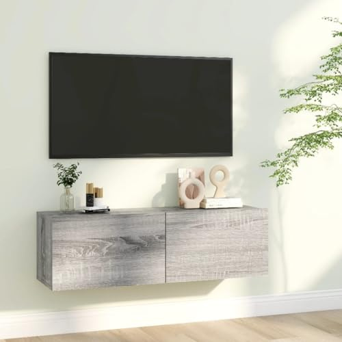 AUVYI TV-Wandschrank Grau Sonoma 100x30x30 cm Holzwerkstoff Aufbewahrungsschrank Hängeschrank Wohnzimmer Lowboard Nachttisch Holz Fernseher Schrank Wohnwand Modern Kitchen Cabinet