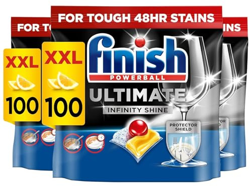 Finish Ultimate Infinity Shine Dishwasher Tablets bulk | Scent : Lemon | Size: 300 Dishwasher Tabs (100 tabs x 3) |Ultimate Clean and Shine