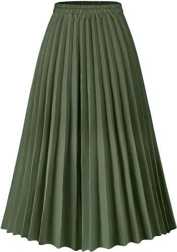 comefohome Dam leopardtryck kjol lång maxi elastisk midja veckad A-linje kjolar boho damer, Q-grön, L