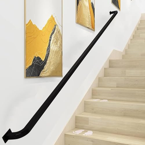 CATANK Schwarzer Handlauf für Treppen | Treppengeländer aus Metall aus Schmiedeeisen für den Innen- und Außenbereich | Treppengeländer Wandbalustrade | Armlehnengeländer-Handlauf (Größe: