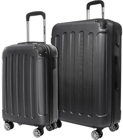 TRVLMORE Kofferset 2 Teilig Hartschale - Koffer & Trolleys Set - Koffer Set 2 - Reisekoffer Set 2 Teilig - Hartschalenkoffer Set 2 Teilig - 2 Teiliges Trolley Set - Koffer 2er Set - Schwarz