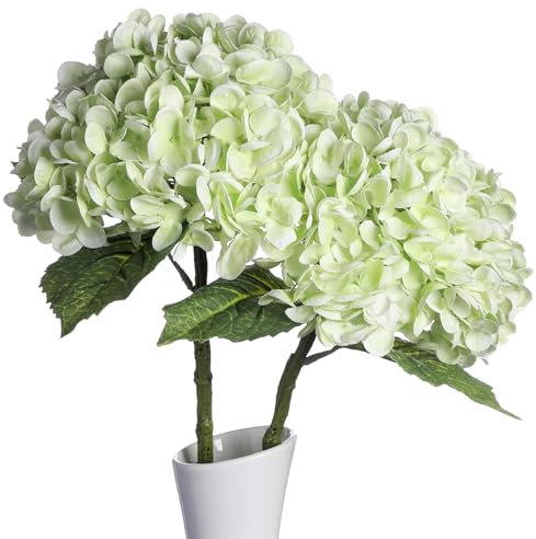 huaao 2 flores artificiales grandes de hortensias, flores artificiales como tallo largo real Hydrangea, ramo de flores, decoración para bodas, oficina, centros de mesa, salón, fiesta, verde