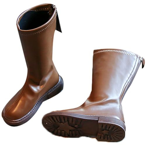 QIeAny Botas De Equitación Ecuestres Para Niña (26-36), Botas De Equitación Con Punta Redonda, Cremallera Trasera/tubo Alto, Transpirables/sin Frotar Los Pies, Para Niños Pequeños,27,Brown