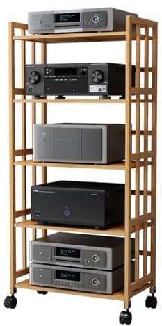 YHWKGZ Hi Fi Rack, 1/2/3/4/5-lagiges Stereo-Phonoschrank, Record Player Stand Aus Massivholz, Mit Rädern Und Höhenverstellbaren Regalen, for Zuhause/Büro/Theater(31.4x62.2/80x158cm)