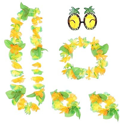 MAGICLULU 1 Set Ghirlanda Bicchieri Ananas Fede Nuziale Hawaiana Ghirlande Hawaiane Per Adulti Ghirlanda Di Festa Luau Decorazioni Per Feste in Piscina Per Adulti Collana Di Ghirlande Stoffa