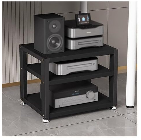Compact Home Stereo Receiver Stand for Multimedia Entertainment Storage Unit for Gaming Consoles CDs and Turntables Modern Speaker and Media Center Furniture Stand for Living Room