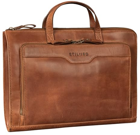 STILORD Silvano Echtleder Laptop Sleeve 13,3 Zoll Vintage Laptop Hülle Schmal Leder Reißverschluss Büro Aktentasche A4 mit Fächern Notebook Schutzhülle für Damen und Herren Farbe:Andorra - braun