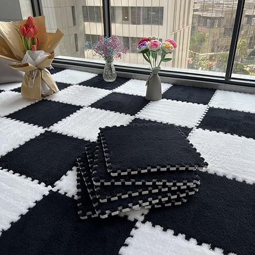 Paquete de 10 tapetes de espuma felpuda 30x30x1cm, protector de suelo, alfombra de área peluda, azulejos cuadrados, tapete de rompecabezas para sala