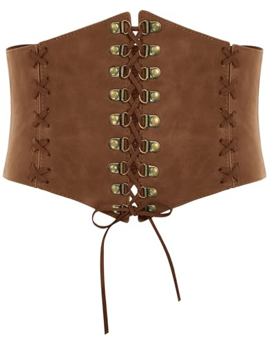 Scarlet Darkness Corset Belt for Women Wide Elastic Tied Waspie Belts Pirate Belts Camel Brown S