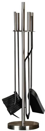 DYUNCZ 5-teiliges Kaminzubehör, Kaminbesteck Modern, Outdoor-Kaminbesteck aus Edelstahl, Inklusive Bürste, Schaufel, Feuerschürhaken, Zange und Ständer, Kaminbesteck