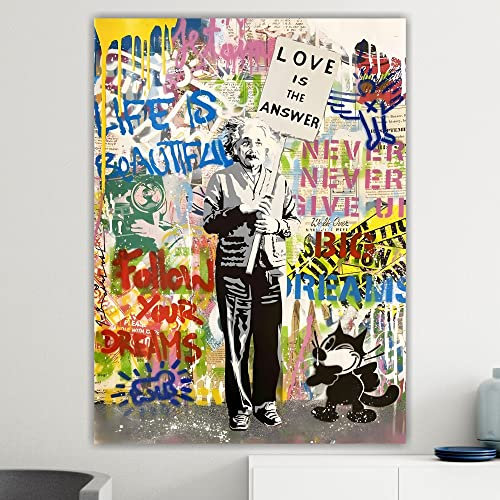 Artis Laboratory Albert Einstein in stile Banksy Graffiti - Quadro su tela pronto da appendere con kit montaggio incluso arredamento casa e ufficio - 100x150cm