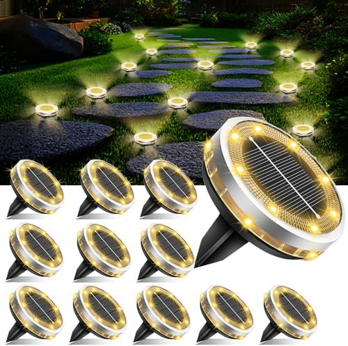 Bzavor 12 Stück IP65 Solar Bodenleuchten Aussen,Upgraded 8 Obere + 4 Seitliche LED-Lichtperlen Solarleuchten Garten,Bodenleuchte Solar Außen,Solarlampen für Außen, Solarleuchten für Außen Garten