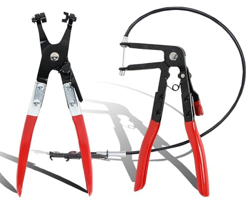2pcs Schlauchschellen Zangen Set, Federbandschellenzange mit Drahtwelle 650mm Flexible Schlauchklemmen-Zange Schlauchschellenzange für KFZ, Schlauchklemmenzange Schlauchschellenzange mit Geradem Hals