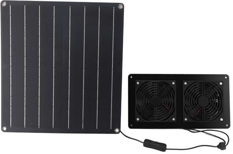 Hztyyier Solar Powered Cooling Lüfter 20W Solar Panel Ableitungslüfungskit 2 Mini -Lüfter Tragbare Belüftung für Hühnerkoops Greenhouses Schuppen