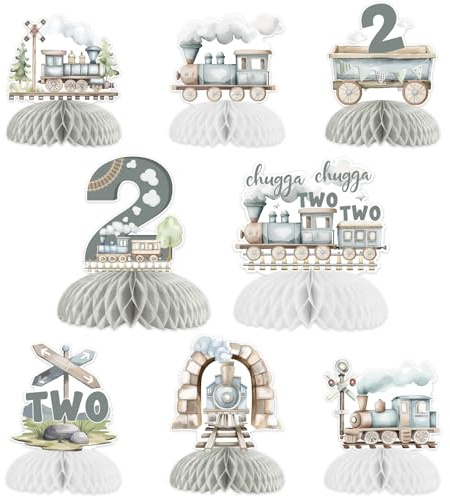 kreat4joy Tren 2º cumpleaños decoración niño, 8 piezas Chugga Chugga dos dos fiestas decoración mesa centro de mesa para tren vintage Choo Choo Soy dos segundo cumpleaños suministros