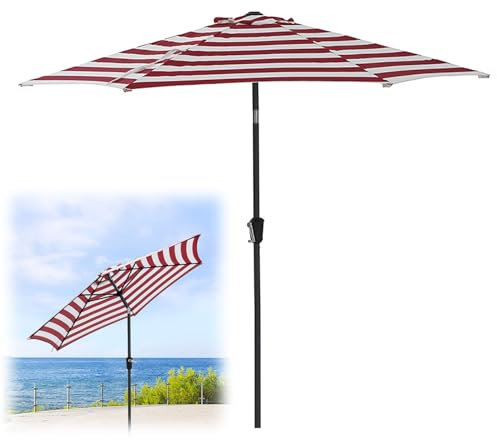 YAVYAV Ombrellone Da Giardino In Alluminio Da 265 Cm Con Inclinazione Tramite Pulsante, Ombrellone Da Tavolo Per Esterni Con 8 Robuste Stecche, Per Mercato, Terrazza, Spiaggia, Ristorante