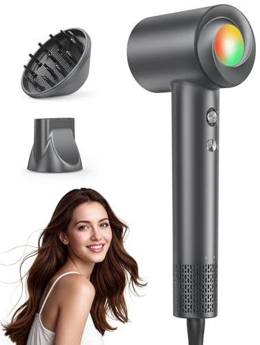 Haokoo Asciugacapelli Professionale Ionico - 150000 RPM Phon Capelli Alta Velocità, 500M Ioni Anticrespo, Termo-controllo, 8 Temperature, Leggero 365g con Diffusore, Ideale per Casa, Viaggio, Regalo