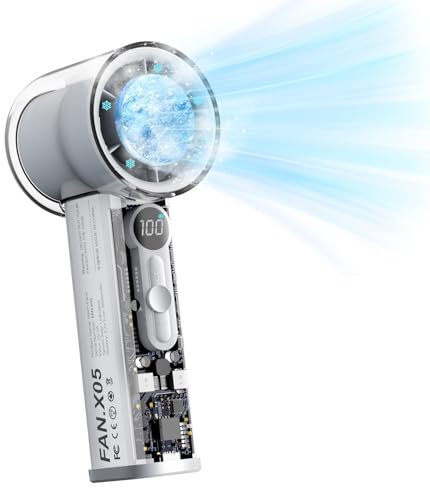 Ventilador Portatil de Mano Con Hielo Placa de Refrigeración, Mini Ventilador de Bolsillo Turbo Potente 14000RPM USB Recargable, Aire Acondicionado 1-100 Velocidad Pantalla Digital para Viajes, Blanco