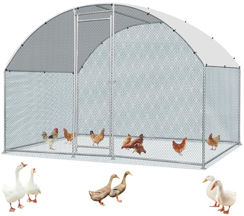 LEADZM Hühnerstall, 3x2x2 m freilaufgehege hühner, 6 m² Großes Hühnergehege mit Wasserdichtetem PE, aus verzinktem Stahl, Kuppel