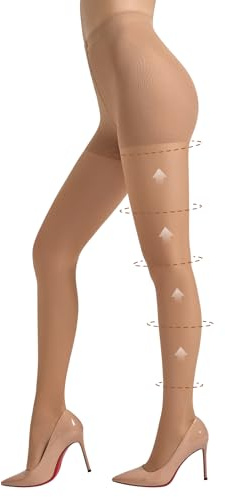 MANZI Compression Tights High Waisted Control Top Push Up Effect Slimming Pantyhose 1 Pairs Natural Nude M