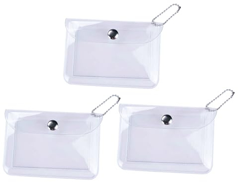 QUUPY Lot de 3 porte-cartes transparents - Mini pochettes interchangeables avec clip - Petite poche pour pièces de monnaie - Porte-clé - Pour ranger vos cartes de visite