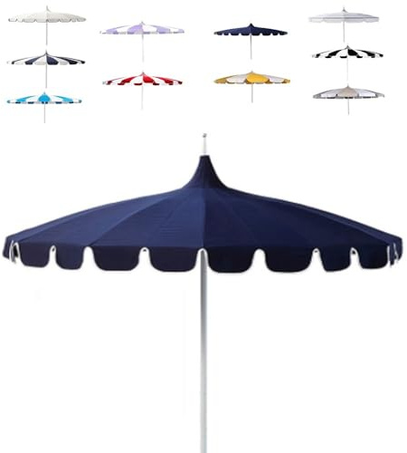 MACAGGTNTU Parasol De Patio Pagode Blanc Parasol De Plage Grand Parasol De Piscine Rond Parasol De Jardin avec Frange Parapluie De Table De Protection UV(Lake Blue)