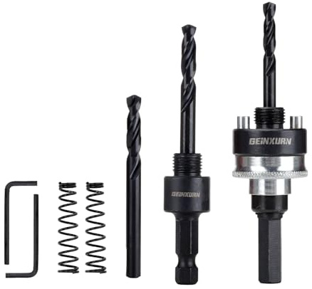 Mandrin de Perçage Résistant pour Scies Cloches, avec 2 Adaptateurs Tige Hexagonale (7/16, 3/8) avec Foret de Centrage HSS, 3 Forets de Centrage 1/4 (HSS M2), 2 Clés à Embout et 2 Ressorts