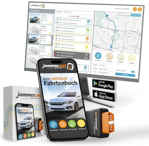 Jammer.net - Votre carnet de bord numérique conforme aux autorités fiscales : prise GPSauge OBD + licence annuelle, accès au portail sur PC et application mobile. Convient pour tous les véhicules. Pas