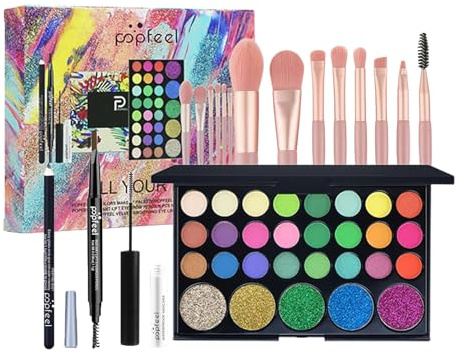 Flygragon Make up Set 12-teiliges, Schminkset Frauen & Teenager mit Lidschatten Palette, Mascara, Augenbrauenstift, Eyeliner, Make-up-Pinsel, Essentielles Makeup Set für Anfänger & Geschenkidee
