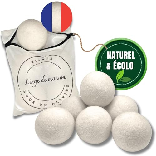 Boules De Sechage x6, Boules seche linge XL en Laine Nouvelle-Zélande. Balles seche linge avec un filet de Lavage inclus. Réduit le Temps de Sechage, alternative au plastique.