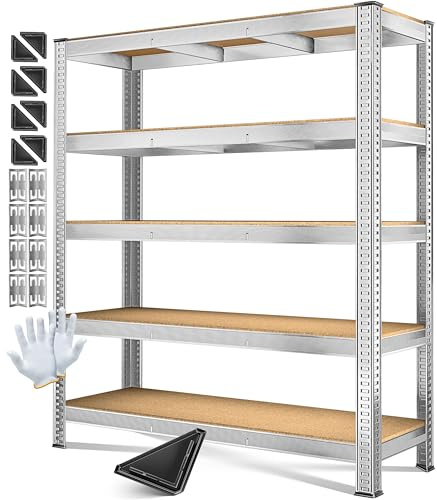 MASKO Scaffalatura per carichi pesanti, 180 x 160 x 60 cm, portata 1500 kg, 5 ripiani regolabili, pannelli MDF in metallo, scaffalatura, scaffalatura da officina, telaio in acciaio, garage, colore