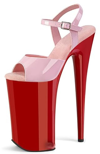 denovas kvinnors 25,4 cm mycket hög klack plattform stång dans ankelrem stilettsandal, Rosa-röd, 40.5 EU