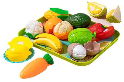 F Fityle Spiellebensmittel für, Schneidespielzeug-Set zum Ausschneiden von Lebensmitteln, Lernküchen-Spielset mit Küchenzubehör für, Obst Gemüse
