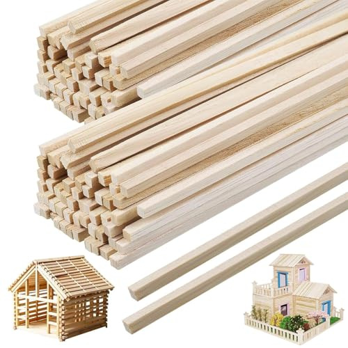 Dryxog 100 Piezas Palitos de Madera Listones de Madera, Manualidades Cuadradas Varillas, Bambú Palitos, Resistentes Bambú Natural Extra Largos para Decoraciones Arte Artesanía