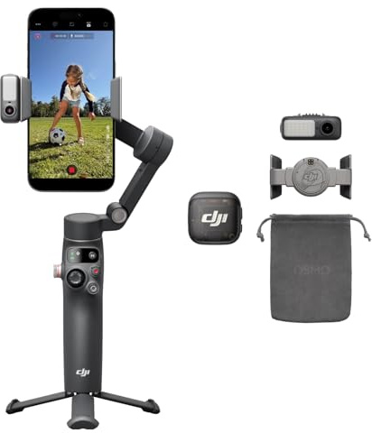 DJI Osmo Mobile 8 + Mic 3, Gimbal-Stabilisator für Smartphones, KI-Native-Tracking mit Audio und Beleuchtung, Funkmikrofon, aktive Geräuschunterdrückung, 32-Bit-Float, Vlog