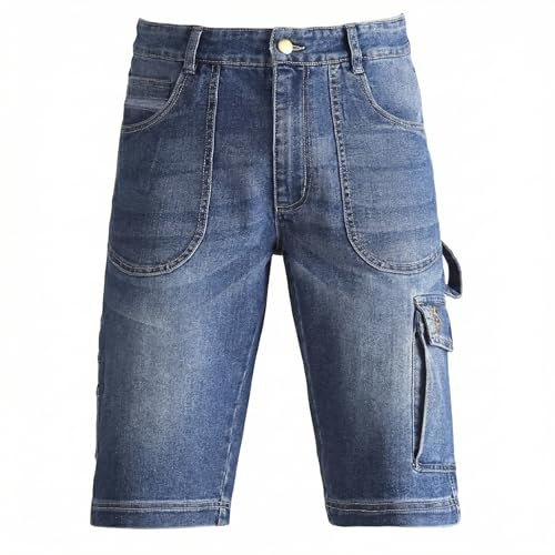 Siry Work Kapriol Jeans Corti da Lavoro, Denim Blu, 75% Cotone / 24% Poliestere / 1% Elastan, Tasche Cargo, Passante Porta Martello (IT, Testo, L, Regular, Regular, Denim)