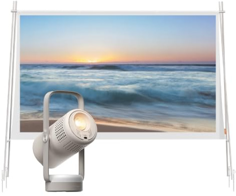 XGIMI Vibe One Battery Powered Mini 1080P Smart Portable Projector,Google TV with Licensed Netflix, Sound by JBL, Auto Focus Auto Keystone, Outdoor Projector(Cloud Ash)+ Portable Screen