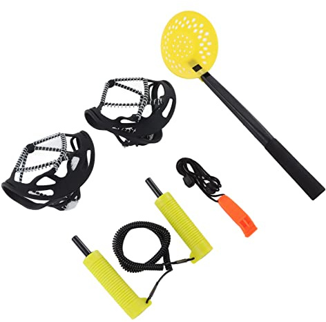 Chiyyak Ice Safety Kit Non-Slip Crampons Spikes Set med Visselpipa för Nödutrustning, Isfiske Säkerhetsutrustning för Skridskoåkning, Skidåkning, Vandring